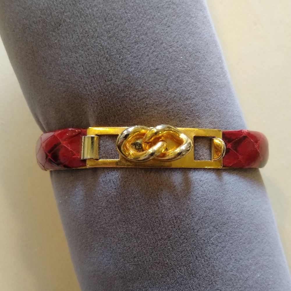 Italian Gold Plated Red Snake Leather Bracelet